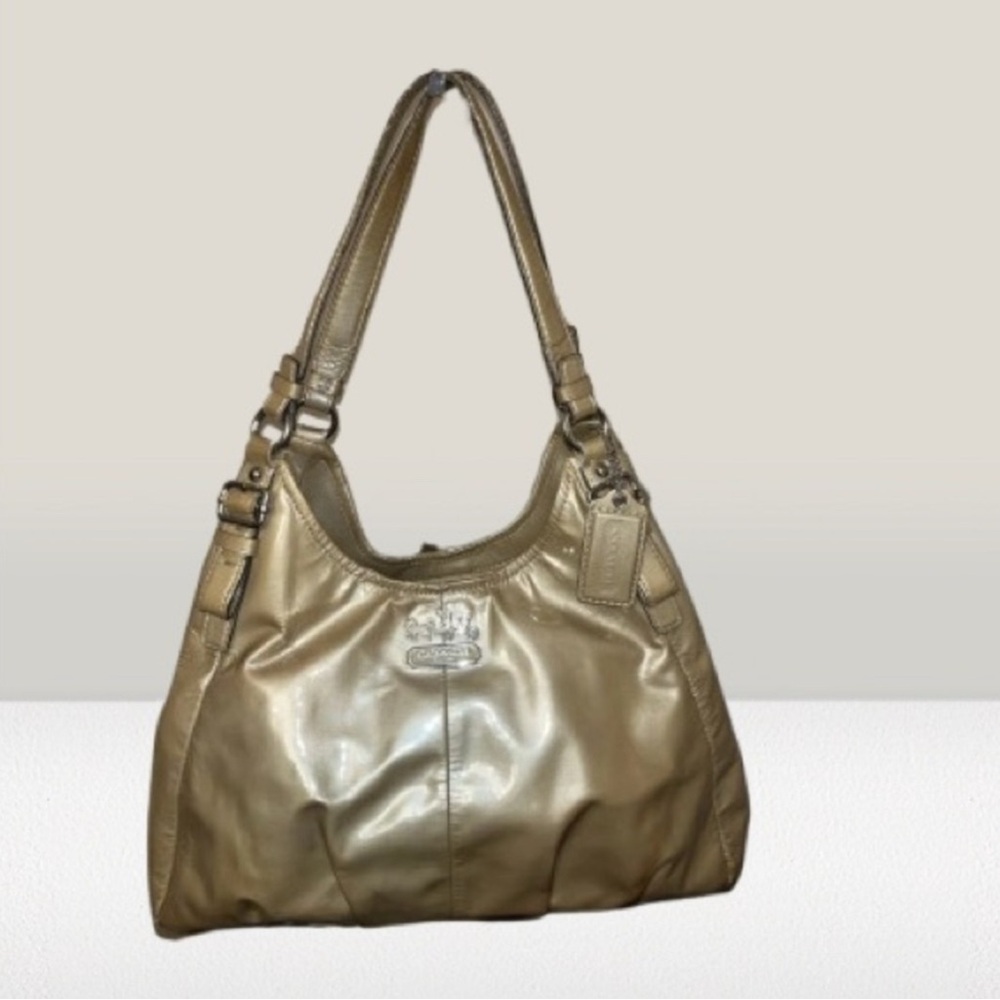 Coach Madison Maggie Gold Patent Leather Hobo Shoulder Bag EUC - Picture 7 of 11